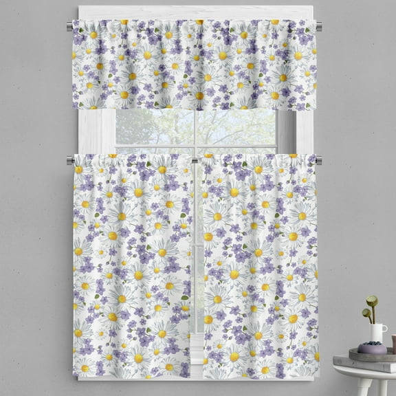 Ambesonne Floral Valance & Curtain, Blossoming Wild Flowers, 55"x36", White Yellow Purple
