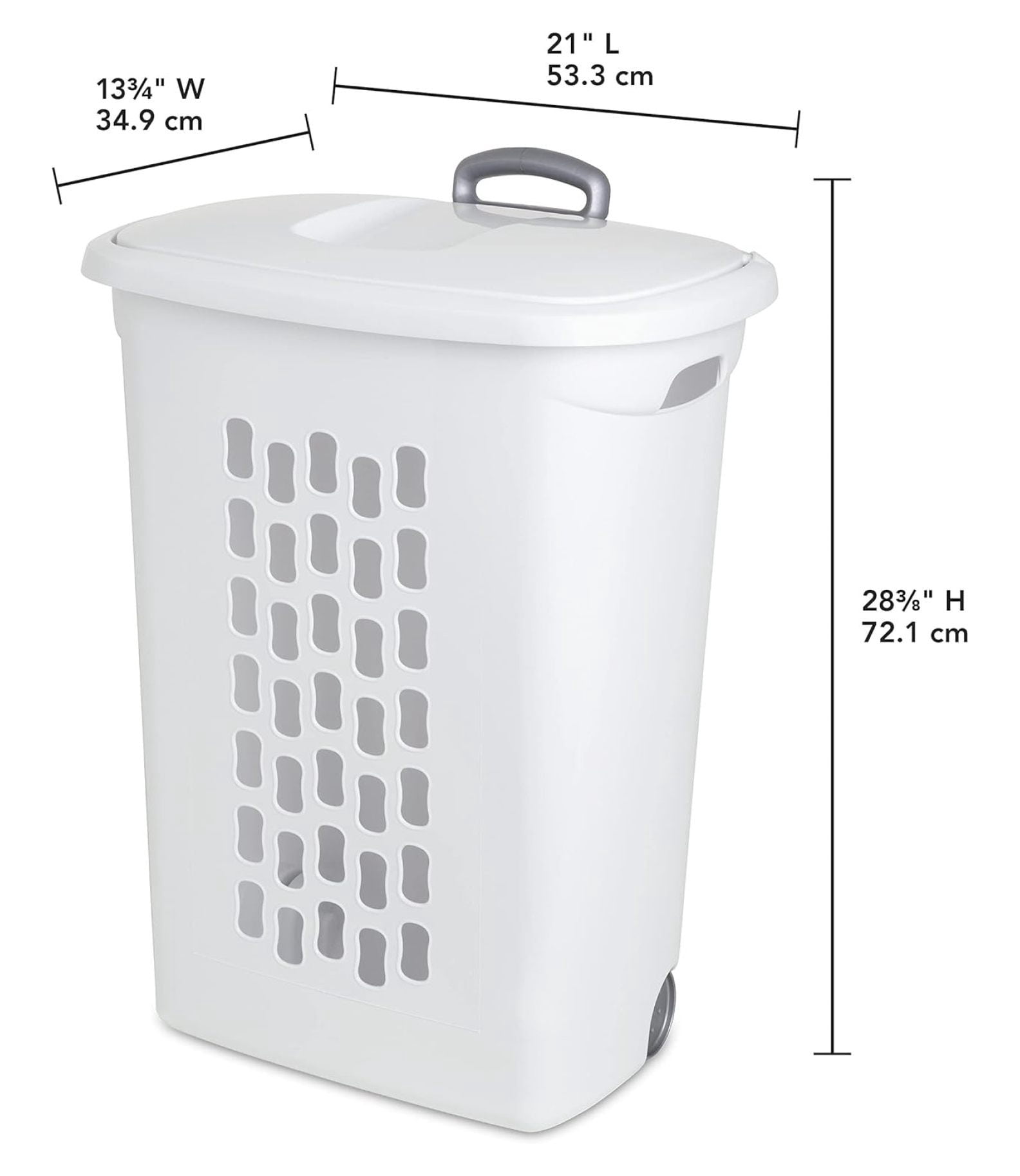 Ultra Wheeled Laundry Hamper with Lid, Handle and Wheels for Easy Rolling of Clothes to and from The Laundry Room, Plastic, White, 1-Pack