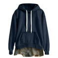 thumbnail image 4 of Yteetum Denim Hoodies for Women Oversized Crewneck Drawstring Hooded Sweatshirts Top Womens Casual Solid Plus Size Round Neck Long Sleeve Hood Sweatshirt with Pockets Blouses Fall Spring Clothes, 4 of 7