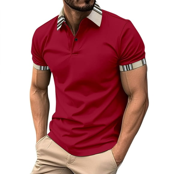 Men's Shirt Button Up Turn Down Lapel Solid Color Short Sleeve Sports Shirt