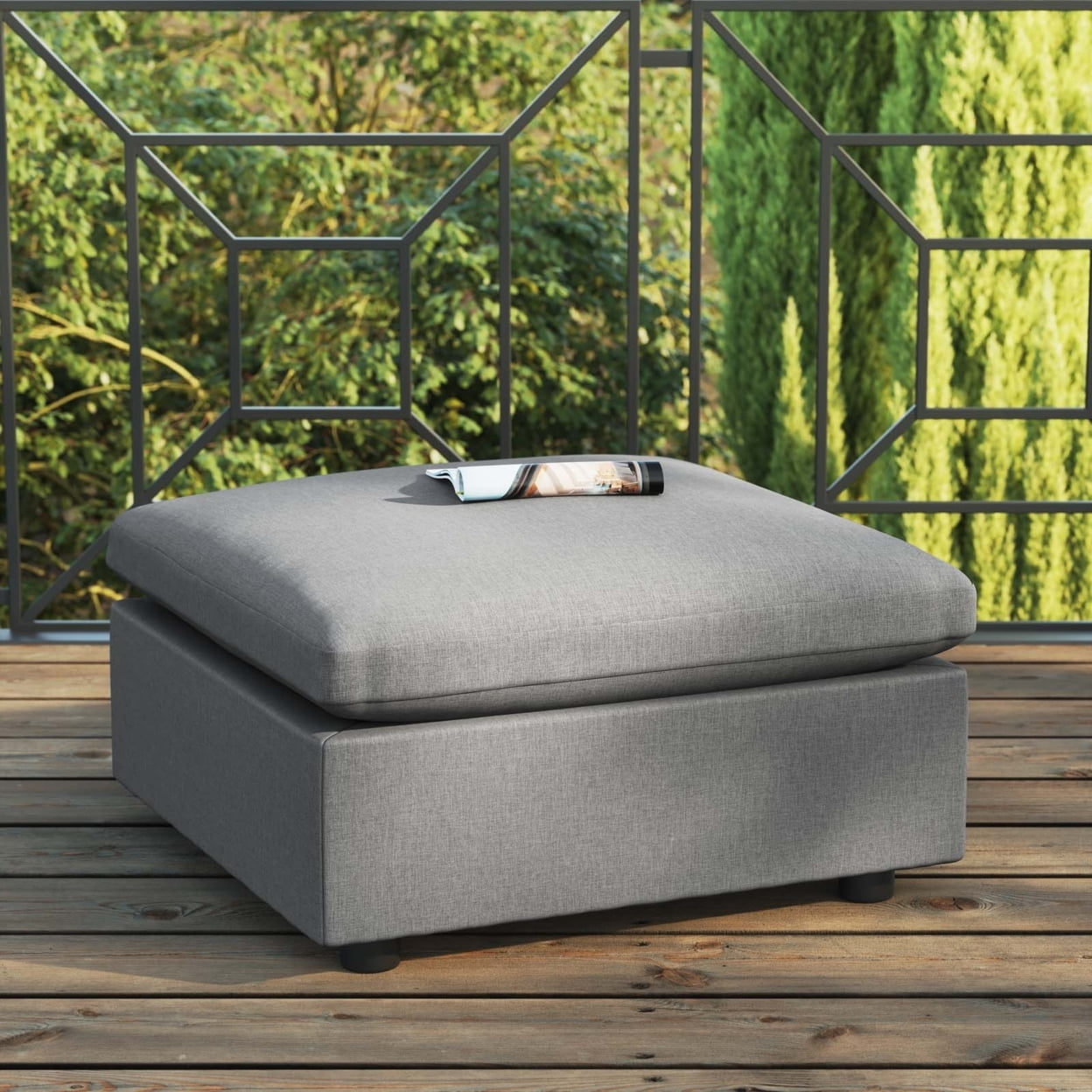 Commix Overstuffed Outdoor Patio Ottoman Charcoal