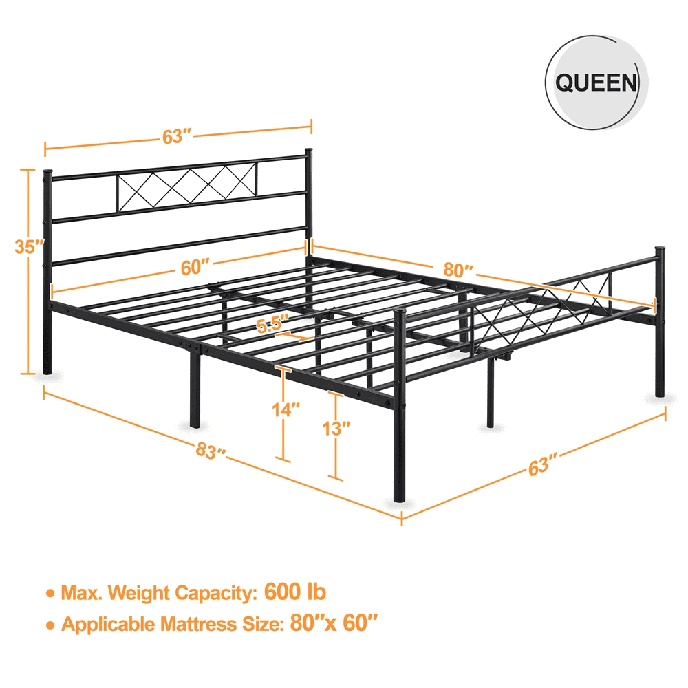 Fullfurnique Simple Metal Platform Bed Frame with Headboard and Footboard, Twin, Black