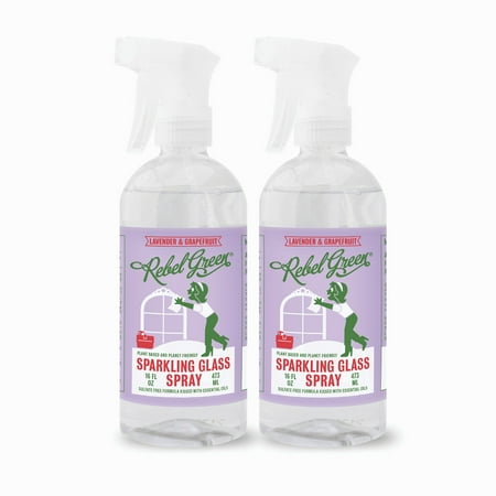 Rebel Green Sparkling Glass Cleaner - Streak Free Glass Cleaner Spray - Natural Glass & Surface Spray for Windows, Mirrors, & More - Scented with Lavender & Grapefruit - (16 Ounce Bottles, 2 Pack)