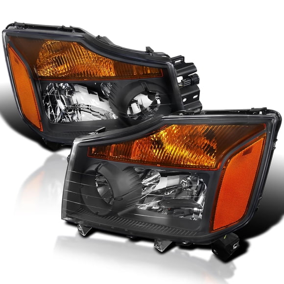 SPEC-D TUNING Black Headlights Amber Compatible with 2004-2015 Nissan Titan, 2004-2007 Armada, L+R Pair Head Light Lamp Assembly