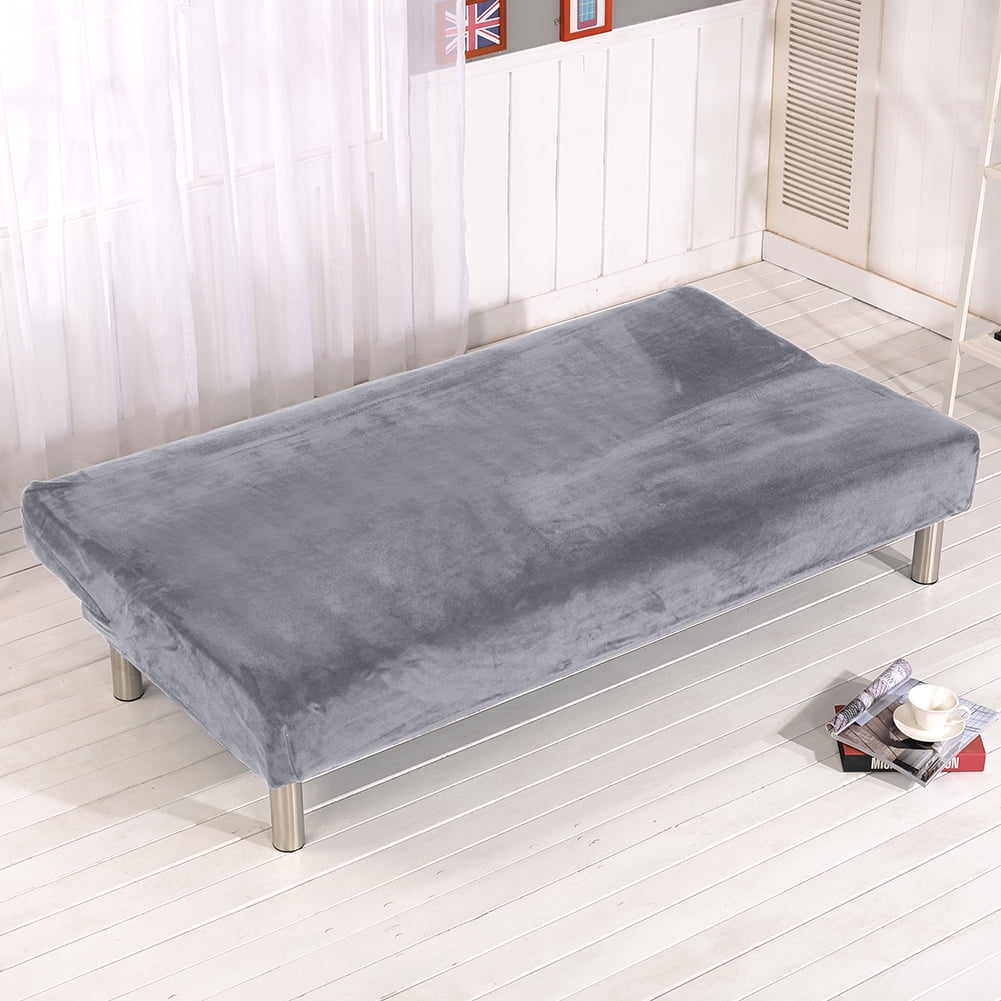 CJC Armless Plush Sofa Bed Cover - Stretch Velvet Sofa Bed Slipcover - Thicker Folding Futon Sofa Cover Protector, Gray