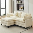 thumbnail image 3 of 112.2" Modular Sectional Sofa, 3 Seater Chenille Fabric Comfy Cloud Couches with Throw Pillows & 1/2 Movable Ottoman, L/U Shaped Couch for Living Room, Bedroom and Apartment, Beige/Light Brown, 3 of 11
