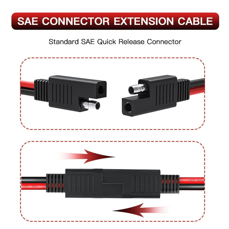 POWISER Câble D'extension SAE Vers SAE - Connecteur à Déconnexion Rapide 16 AWG - 6,5 M - Pour Automobile, Panneau Solaire - Prise SAE (7,6 M