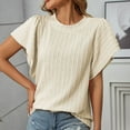thumbnail image 5 of Tops for Women Clearance under $5.00 Short Sleeve Ruffle Hem Round Neck Blouse Casual Summer Top Beige L, 5 of 5