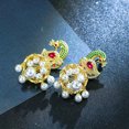 thumbnail image 5 of Vintage Multicolor Yellow Gold Plated CZ Women Dangle Drop Ethnic Pearl Earrings, 5 of 8