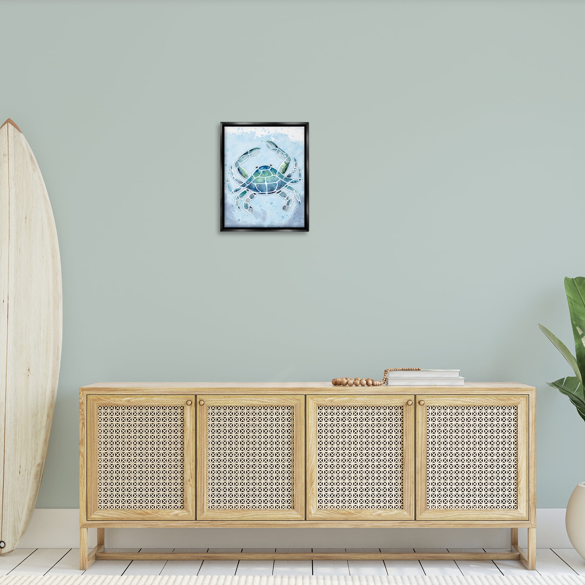 Stupell Industries Stained Glass Crab Nautical & Beach Painting Black Floater Framed Canvas Art Print Wall Art, 17 x 21