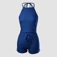 thumbnail image 5 of MOJOGO Women's 2 Piece Outfits Halter Neck Crop Top and Drawstring Shorts Casual Eyelet Summer Two Piece Set Blue S, 5 of 6