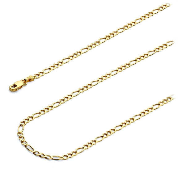 Wellingsale 14k Yellow Gold Polished 2.6mm Figaro 3 1 HOLLOW Chain Necklace with Lobster Claw Clasp - 22"