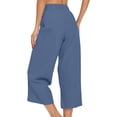thumbnail image 5 of Womens Cropped Pants High Waisted Wide Leg Pleated Culottes Lightweight Casual Summer Trousers with Pockets for Travel Vacation,Blue,M, 5 of 7