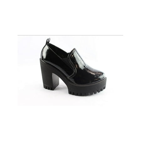 - Liyu Adult Black Patent Elastic Chunky High Heel Platform Shoes