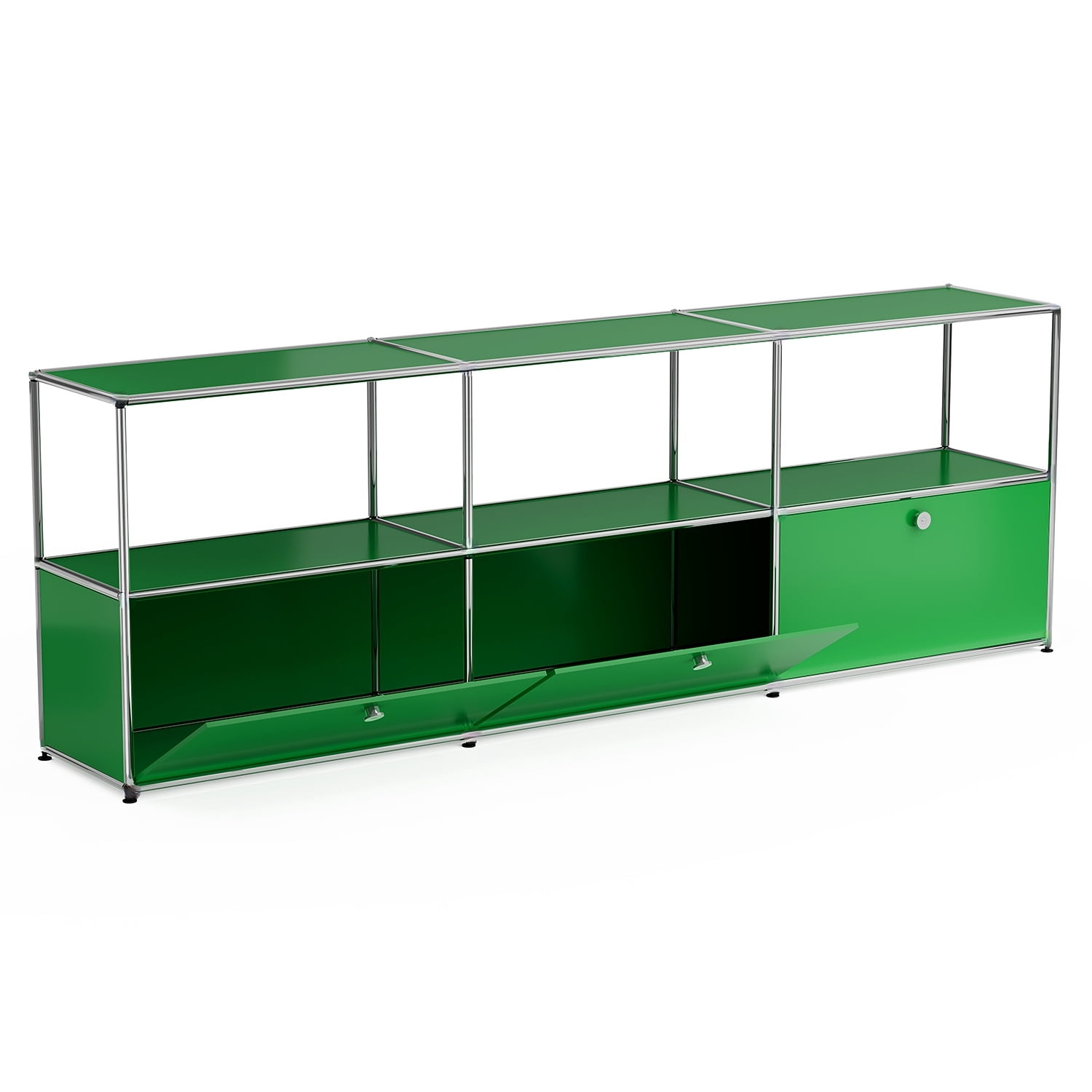 Modern TV Stand for 65-70" TV, Metal Entertainment Center TV Media Console Table with 3 Doors and Shelf, Green