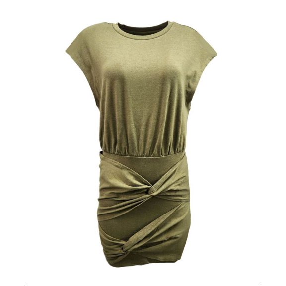 HoodLamb Women's Double Knot Sleeveless Hemp Dress 420, Olive, Medium