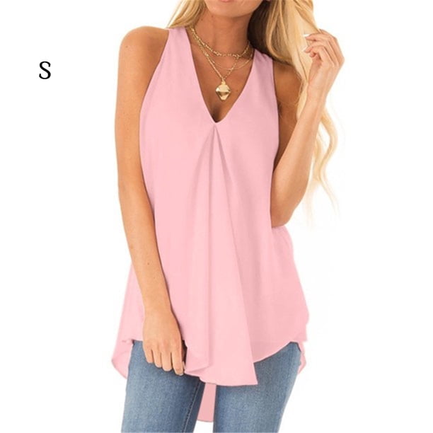 Camisa sin mangas de gasa para mujer, cuello en V, tela suelta de verano, rosa, S Inevent AP002127-21
