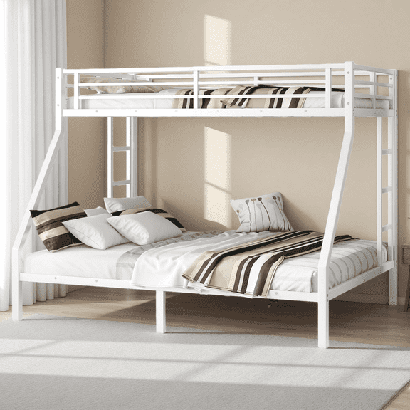 Metal Twin XL over Queen Bunk Bed for Teens and Adults,Space-Saving/Noise Reduced/No Box Spring Needed, White