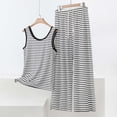 thumbnail image 2 of 2 Piece Outfits Summer，Womens Two Piece Striped Set Sleeveless Round Neck Top and Wide Leg Pants Matching Sets, 2 of 5