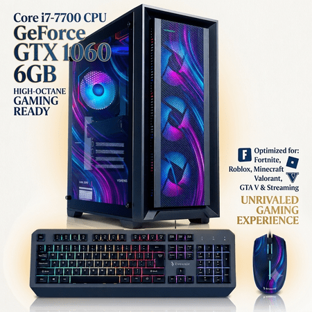 Gaming PC Desktop Computer, Core i7-7700 4.2GHz, GTX 1060 6GB, 16GB DDR4 RAM, 512GB SSD, WiFi 6, Windows 11, Ready for Fortnite, Roblox, Minecraft, Valorant & GTA V