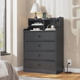 thumbnail image 3 of 4 Drawers Bedroom Dresser,Black Dresser with Power Outlets,Dresser with Drawers for Hallway,Chest of Drawers for Living Room,Tall Nightstand with Fabric Drawers & Hutch ,PU Finish, 3 of 9