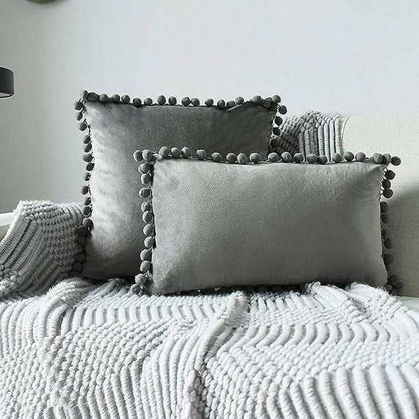 Nvzi Funda de almohada lumbar con terciopelo suave y sólido, decorativa para sofá, dormitorio, coche, 1 pieza (gris, 12 x 20 pulgadas)