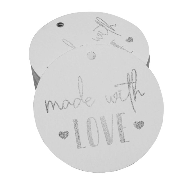 Inkdotpot Pack Of 50 Made With Love Text Favor Paper Tags Craft Real Silver Foil Hang Tags