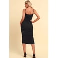 thumbnail image 6 of Women's Ruched Spaghetti Strap Crisscross Detail Midi Dress 95% Polyester 5% Spandex V Neck Pencil Hem Chic Party Dress, 6 of 8