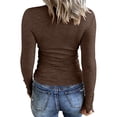 thumbnail image 6 of Long Sleeve Women Henley T Shirts Button Down Slim Fit Tops Scoop Neck Ribbed Knit Shirts Fashion Coffee L, 6 of 7