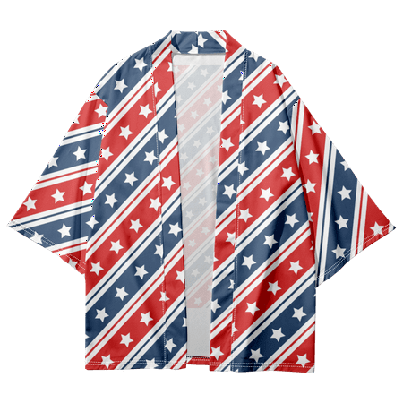 

Independence Day Kimono Robe Cloak Modern Magic Art Print Loose Shirts for Men for Outdoor