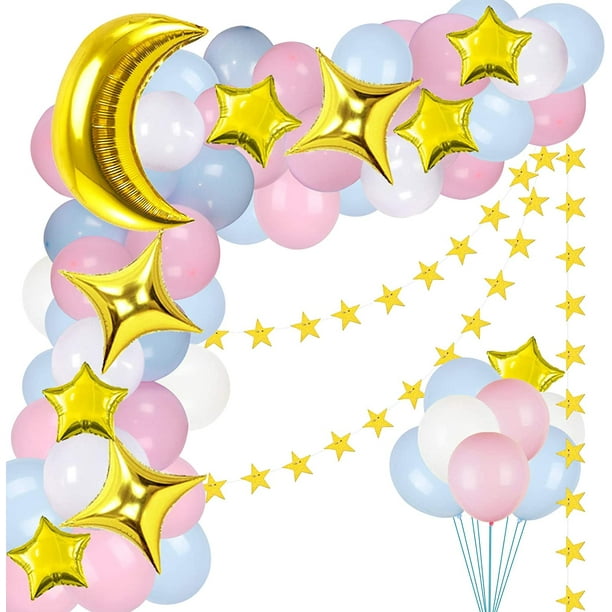 Moon and Star Balloons, 84PCS Pink Blue Balloon Garland Kit with Star  Garlands for Twinkle Twinkle Little Star Decorations Baby Shower Party 