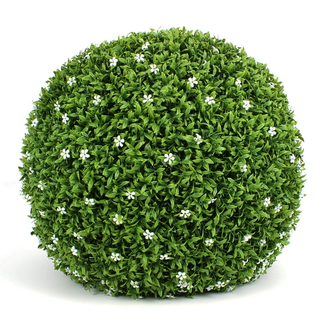 3rd Street Inn White Flower Grass Topiary Ball - 19" Artificial Topiary Plant - Wedding Decor - Indoor/Outdoor Artificial Plant Ball - Topiary Tree Substitute (4, White Flower Grass)