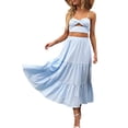thumbnail image 4 of KOMOO Women Boho Maxi Skirt Floral Pleated A-Line Skirts Flowy Tiered Pockets Beach Skirt, 4 of 8