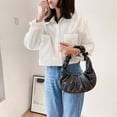 thumbnail image 4 of Solid Color Pleated PU Shoulder Underarm Bag Women Large Top-handle Handbags, 4 of 9