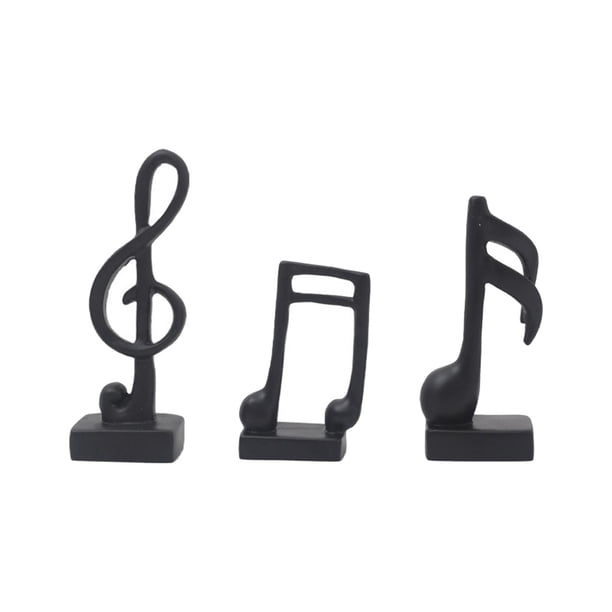 3x estatuas Escultura símbolo musical artesanía Estatuilla resina símbolo de música adorno para oficina Escritorio Dormitorio negro perfecl