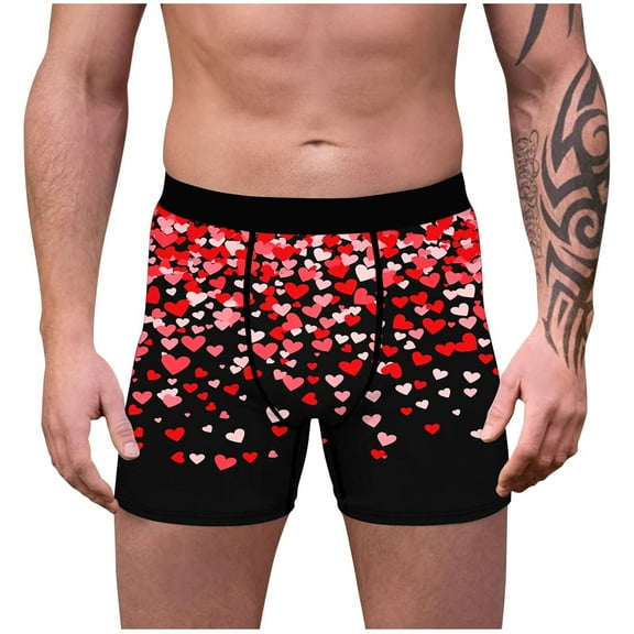 Vetsdori Soft Underwear for Men Valentine Cozy Boxers Trunks Elastic Waist Casual Ropa Hombre Mens Boxer Briefs Heart Print