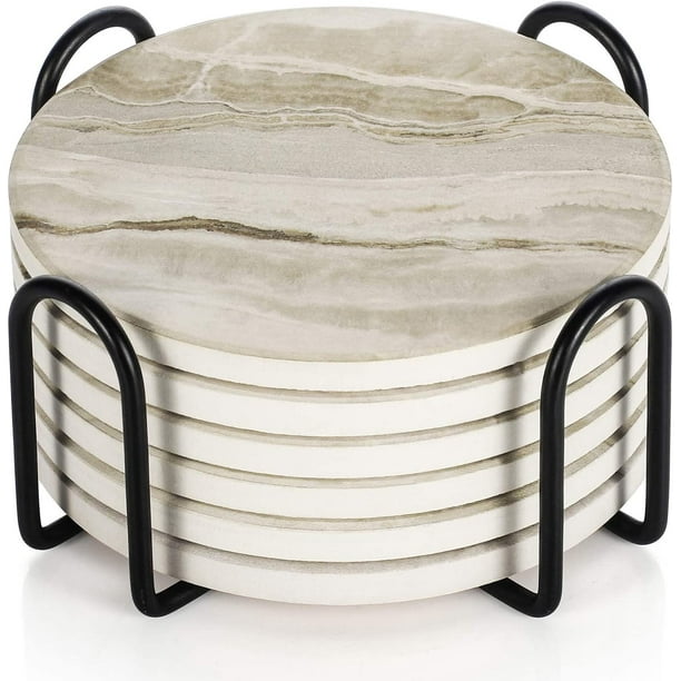 Posavasos – Juego de 6 posavasos – Posavasos de mármol de cerámica – Posavasos con soporte y base de corcho, para mujeres y hombres para varias tazas, mesas y decoración del hogar, 4 pulgadas