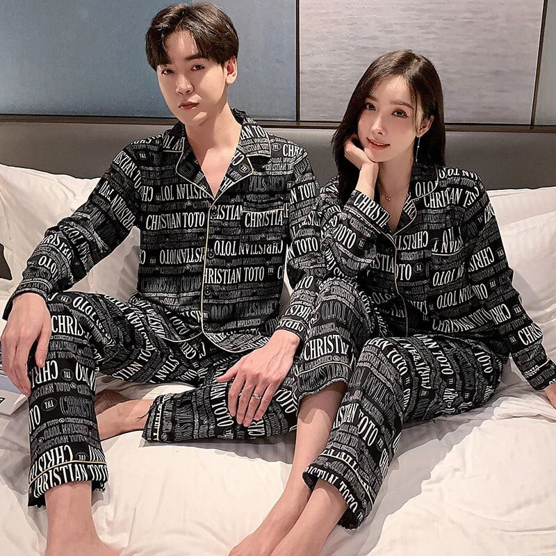 QWZNDZGR Fashion Silk Satin Couples Pajama Sets Men Women Long sleeve  Cardigan Sleepwear Nightwear Plus Size Home Clothes Suits Pijama