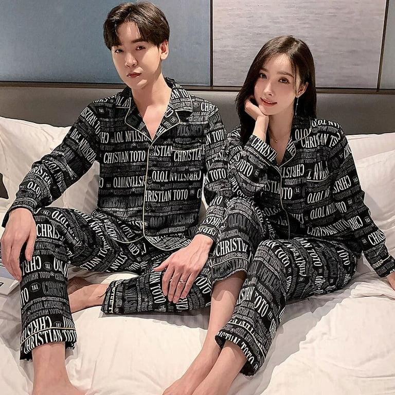 QWZNDZGR Fashion Silk Satin Couples Pajama Sets Men Women Long