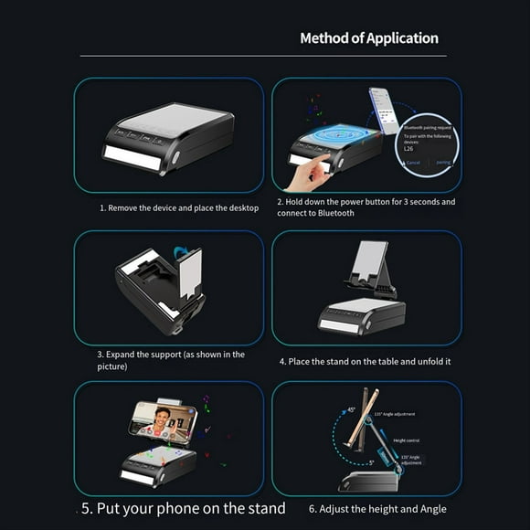 Soporte para Teléfono Móvil con Altavoz Bluetooth Luz LED Micrófono Incorporado Soporte Portátil Plegable para Teléfono Celular