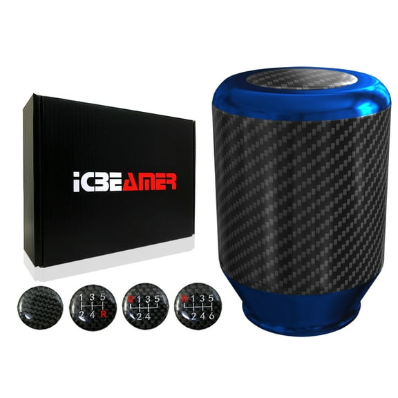 ICBEAMER Blue Aluminum w/ Carbon Fiber 2.5" Shift Knob, Fit Automatic and 4, 5 and 6 Speed Manual Transmission Vehicles, Interior Car Gear Lever Stick Shift Handle Automotive Replacement Parts