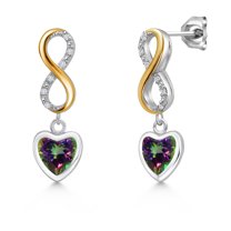 Gem Stone King 925 Silver and 10K Yellow Gold Green Mystic Topaz and Lab Grown Diamond Earrings for Women | 1.96 Cttw | Gemstone November Birthstone | Heart Shape 6MM