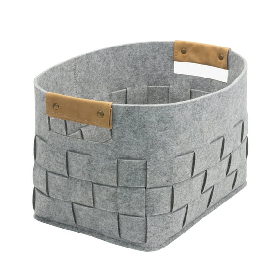 Basketville Small Woven Felt Basket, Light Gray, 2 Pack