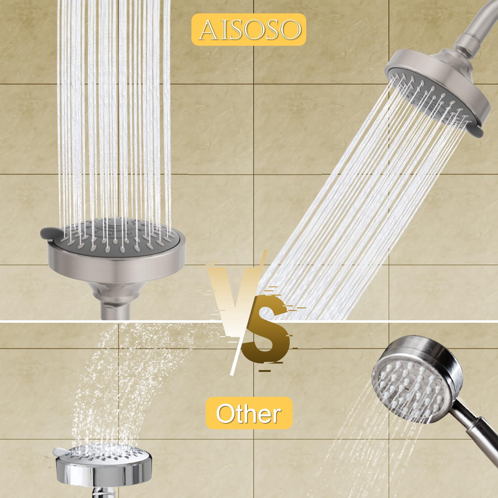 Shower Head High Pressure Rain Fixed Showerhead 5-Setting with Adjustable Metal Swivel Ball Joint - Relaxed Shower Experience Even at Low Water Flow & Pressure