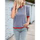 thumbnail image 5 of Suéteres Casuales de Verano para Mujer, con Cuello Redondo, Corta, A Rayas, de Punto con Bloques de Color, de Corte Alto y Moderno Azul Marino Rojo S, 5 of 10