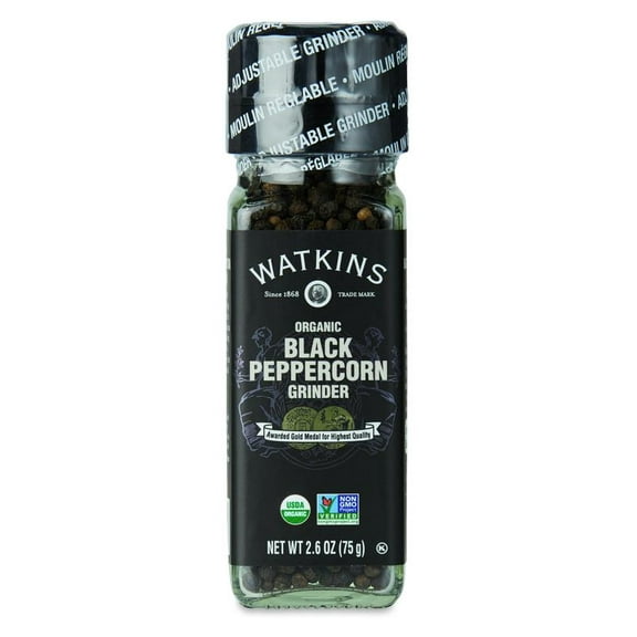 Watkins Gourmet Organic Spice Grinder, Black Peppercorn, 2.6 oz (Fish Free)