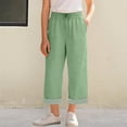 thumbnail image 2 of XEGLSBU Girls High Waist Striped Culottes Casual Summer Pants with Pockets Comfortable Straight Leg Trousers for Kids (Light Green Size 7-8 Years), 2 of 4
