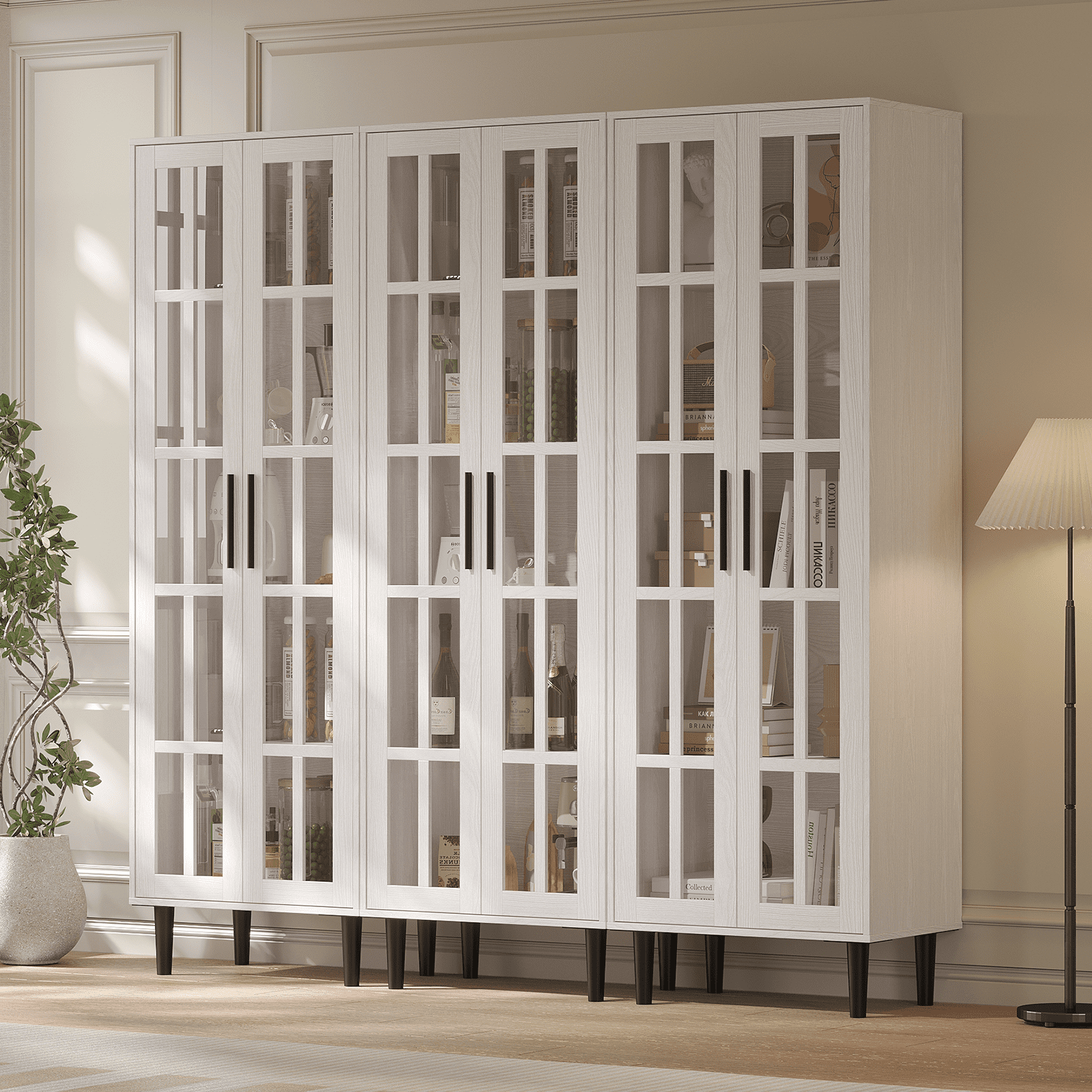 RichYa 3Pcs Bookcases with Doors,5-Tier Bookshelves with Storage Cabinet,Combination Display Cabinets for Home Office,White(AAA)