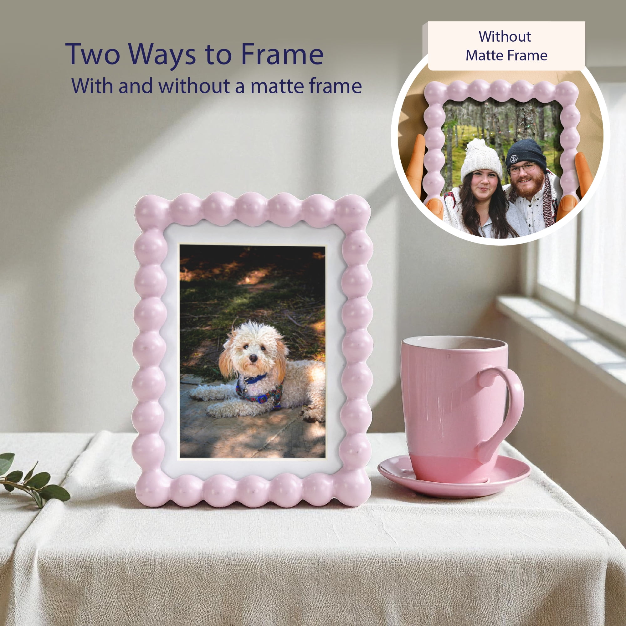 Mainstays Hazy Purple Bubble Beaded Picture Frame, 5 x 7, Matted to 4 x 6