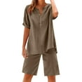 thumbnail image 2 of Linen Sets For Women 2 Piece Short Sleeve Shirts & Wide Leg Shorts Loose Fit Casual Fashion Cotton Outfits, 2 of 4